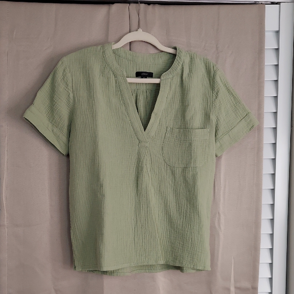 J.Crew Top, Size‎ S, Cotton V-Neck, Sage Green, Short Sleeves, Lightweight, New!